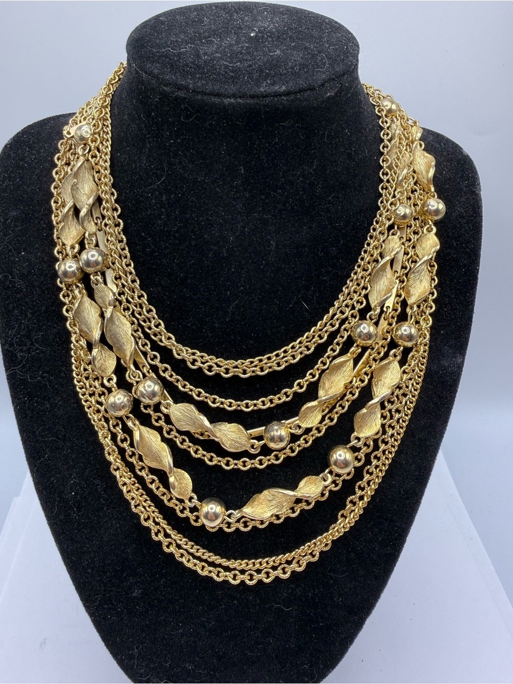 Vintage Kramer Gold Tone Multi Strand Layered Statement Necklace